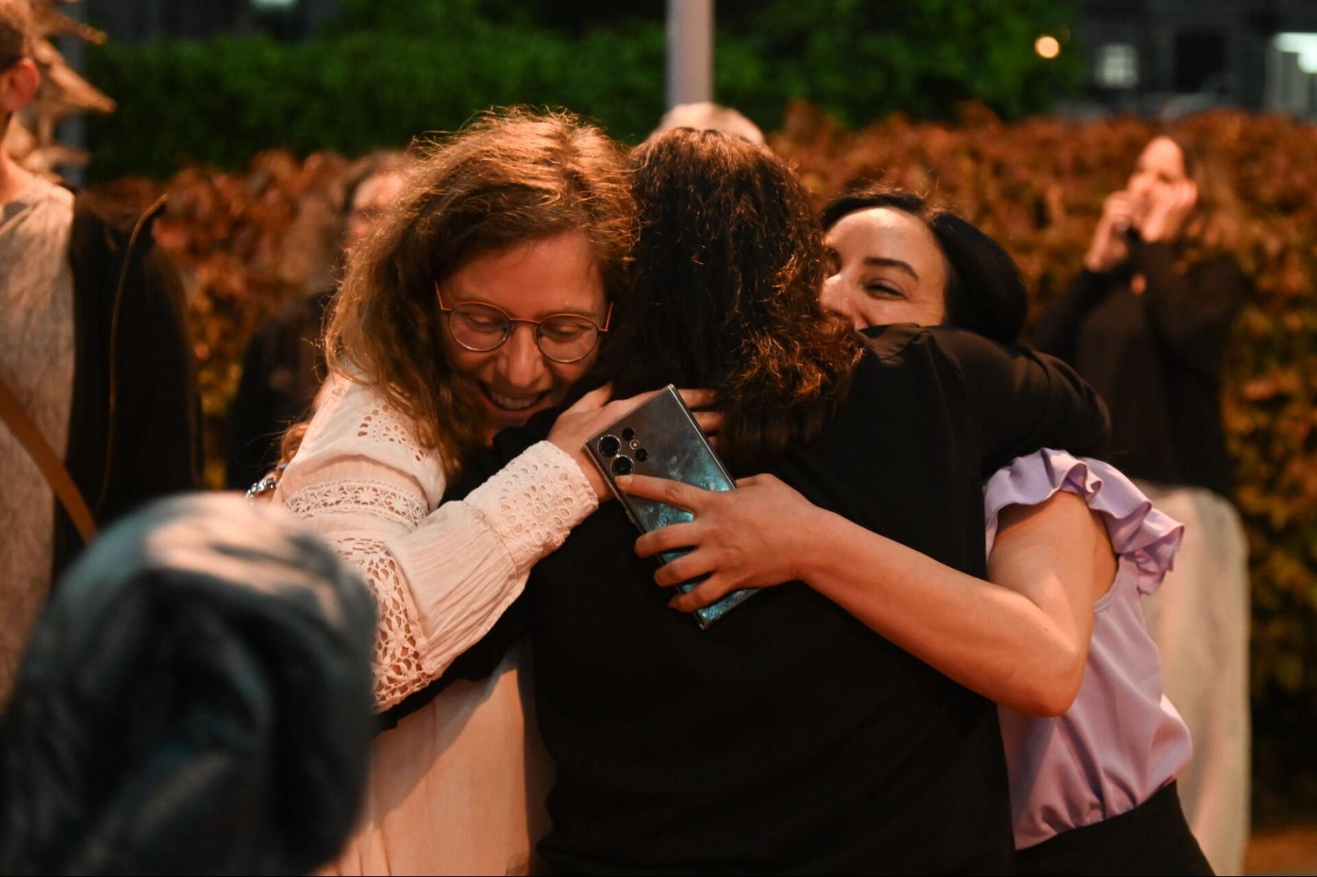 Palestinian activist Rana Salman and Israeli activist Eszter Korányi, co-executive directors of the binational movement Combatants for Peace, at the annual Joint Memorial Ceremony in Jaffa.